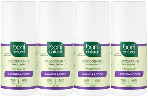 Kit 4 Desodorante Boni Natural Roll-On Natural Coco E Magnésio Ve...