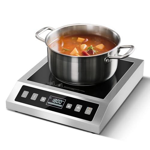 AMZCHEF Induction-Cooktop-Commercial: 1800W Induction Burner with Large 8" Heating Coil, Portable Hot Plate with 8 Temperature & Power Levels, LCD Screen & 10 Hour Timer