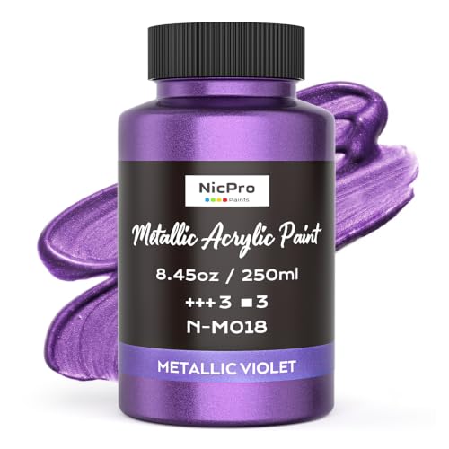 Image of Nicpro Metallic Violet Acrylic Paint, 8.45oz /250ml Purple Craft Paint,