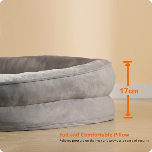 HMTOPE Orthopädisches Hundebett, Hundesofa, Vierseitiges Nackenrolle Kissen, rutschfeste Unterseite Hundekorb, Abnehmbar und Waschbar, Mittelgroße Hunde, Grosse Hunde, 106 x 79 x 17 cm, Hellgrau