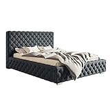 Polsterbett Agis mit verstärktem Rahmen und großem Bettkasten, Chromfüße - reich verziert - eleganter Chesterfield-Stil - 180x200 cm