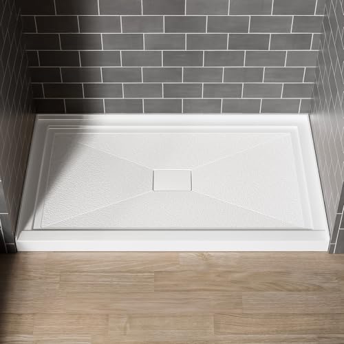 Shower Base 36 in. D x 60 in. W x 3 3/4 in.H Magnetic Cover Center Drain Acrylic Shower Pan Integrated Tile Flange Non-Slip Textured Floor White (Drain Kit Not Included)