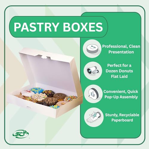 SCT White Bakery Boxes (125 Pack), 14.25x10.75x2.25 Inch Windowless Donut Boxes, Sturdy Paperboard for Two Dozen Donuts, Cookies, Cupcakes, and Dessert Displays, 1237 by SOUTHERN CHAMPION TRAY - Image 3