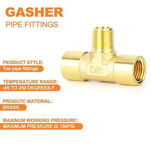 Image of GASHER 5PCS Brass 3 Way Pipe Fitting Male Branch Tee T Adapter 1 /4 inch NPT Female x 1 /4 inch NPT Male x 1 /4 inch NPT Female