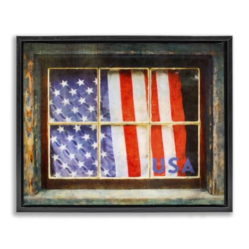 Rustic American Flag Window Home, 16 x 20 Inch Canvas in Floater Frame