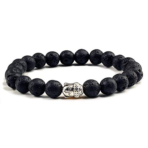 Prière de lave noire et perles naturelles : bracelet vintage masculin d'exception