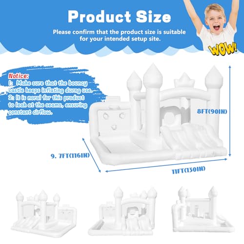 White Bounce House, Bounce House for Kids with Ball Pit, Blower Included, Bouncy Castle with Double Slides for Indoor Outdoor Use, 10.8ft L x 9.6ft W x 7.5ft H, Bouncy House - Thumbnail 6
