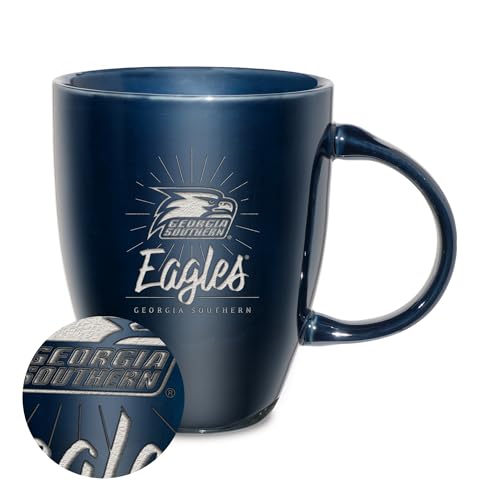 Rico Industries NCAA Georgia Southern Eagles Sunburst Navy 18oz Laser Engraved Ceramic Lustre Mug