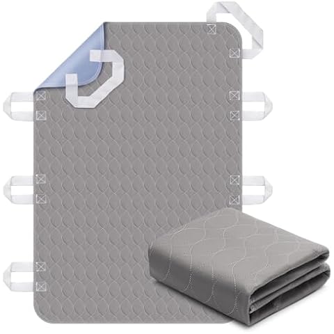 Positioning Bed Pad with Handles, 8 Sturdy Handle Washable Bed Pads for Incontinence, Waterproof, Reusable Underpads for Elderly Hospital Home Care, Grey, 36”×52” Cover