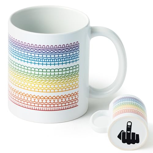 GudaAphrmix Hidden Message Coffee Mug - 11oz Colorful FDT Mug with Black Middle Finger, Secret Word Ceramic Coffee Cup Humor Funny Gifts for Democrats Sarcastic Friends Office Liberal Coworkers