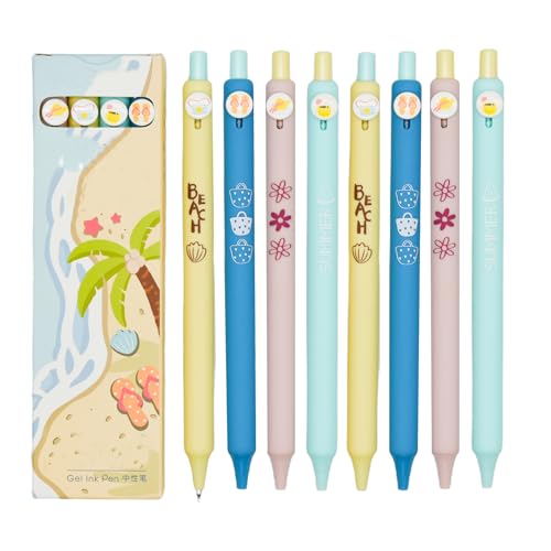 Maydahui Set de 8 Bolígrafos Retráctiles Tema Playa Tinta Negra