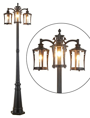 CMRCOZIRA Post Light Triple-Head Lamp Post Waterproof Street Light Outdoor Lamp Post Lights with Clear Glass Aluminum Post Street Lamp Modern Outdoor Street Light for Garden