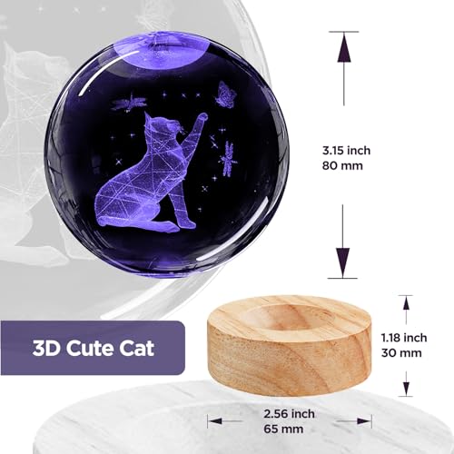 Image of 3D Cat Crystal Ball Night Light Cat Lover Gifts for Women Upgraded 3.15 In Cat Figurines Glass Ball Home Decor Lamps with 16 Color Cat Collectibles Snow Globes Gift for Girl Cat Lamp for Her Mom