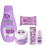 Pack Completo de Cuidados The Fruit Company con Aroma a Mora: Champú Hidratante,Brillo Labial, Colonia Refrescante, Toallitas refrescantes, Crema Corporal Seda - Regala un delicioso Aroma de Mora.