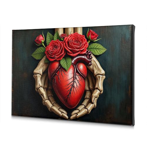 Tableau mains squelettiques roses rouges célébrant l'amour éternel pour décoration de caractère