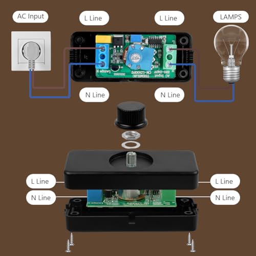 AXFEE LED-Dimmschalter, 1-Gang, 220 V-240 V, Phasenabschnitte, drehbarer Ein-/Aus-Inline-Dimmschalter, geeignet für Zuhause, 3–100 W, dimmbare LED, Halogenlampen, Decke, Glühlampe (schwarz)