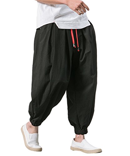 Mens Harem Pants Fit Elastic Waist Drawstring Trousers Loose Drop Crotch Trousers3