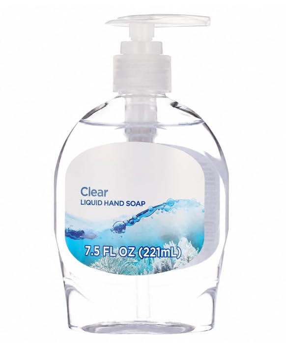 Clear Liquid Hand Soap, 7.5 fl oz Pump Bottle, Everyday Hand Wash for Home Bathroom Kitchen Office Sink Use, Gentle Formula