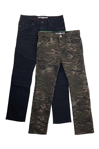 X RAY Boys Ripped Biker Denim Jeans (4-20), Stretch Slim Fit Pants for Big Boys,-Black/Olive CAMO-18