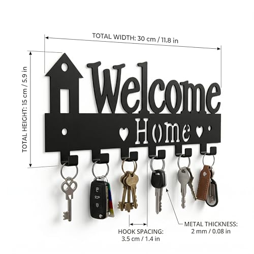 Image of Ventuos Metal Wall Mounted Key Holder with 6 Hooks, Welcome Home Design, Key Organizer for Home Office Bedroom Entryway