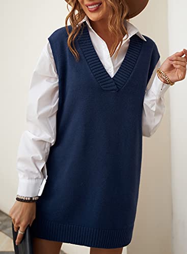 Image of EVALESS Oversized Sweater Vest for Women V Neck Sleeveless Solid Color Loose Pullover Sweater