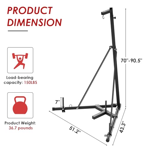 TLSUNNY 150 LBS Height Adjustable Punching Bag Stand W/Weighted Base, Heavy Duty Bag Stand, Steel Sandbag Rack Boxing Bag Stand, Free Standing for Home Gym Fitness, Stand Only