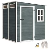 Outsunny Abri de Jardin en Résine 3,3㎡ avec Plancher - Cabanon de Stockage Structure Aluminium, 3 Fenêtres et 2 Aérations - Cabane à Outils 182x182x183cm pour Matériel Jardinage, Gris Effet Bois