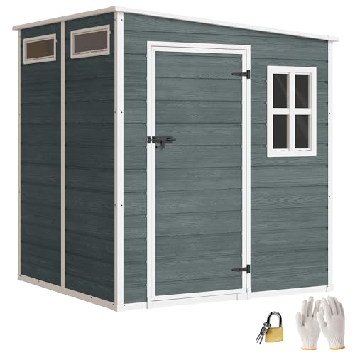 Outsunny Abri de Jardin en Résine 3,3㎡ avec Plancher - Cabanon de Stockage Structure Aluminium, 3 Fenêtres et 2 Aérations - Cabane à Outils 182x182x183cm...