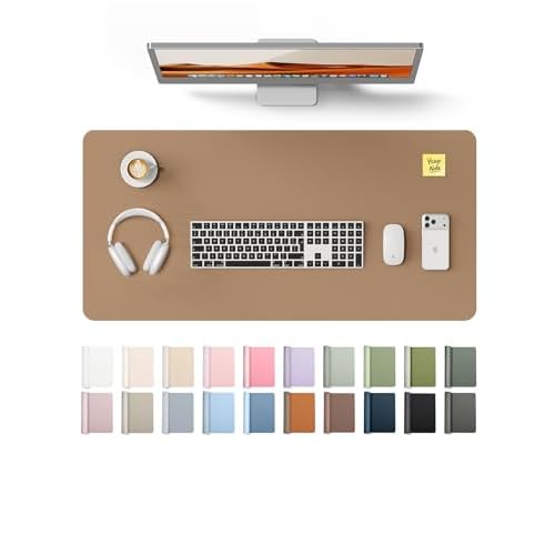 YSAGi Leather Desk Protector, Office Mat, Large Mouse Pad, Non-Slip PU Leather Blotter, Laptop Desk, Waterproof Writing Pad for Office and Home (Khaki