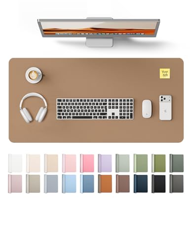 YSAGi Leather Desk Protector, Office Mat, Large Mouse Mat, Non-Slip PU Leather Blotter, Laptop Desk Mat, Waterproof Writing Pad for Office and Home (Khaki, 31.5' x 15.8')