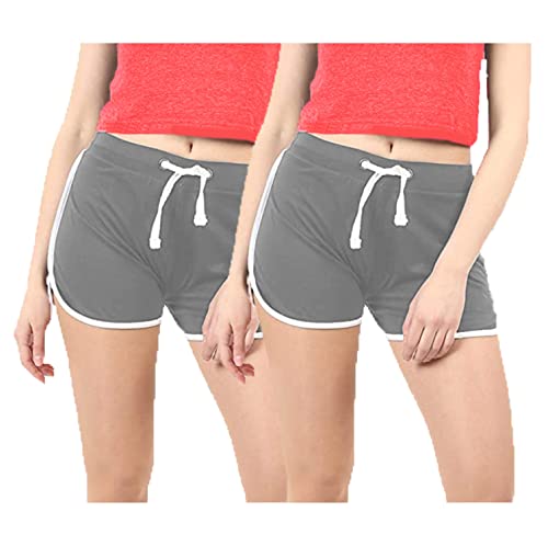 Image of Hangout Hub Women's Cotton Shorts | Boxer Half Pant with Sporty Stripe | Elastic Waist | Hypoallergenic Breathable Fabric | Sweat Absorbent Material | Gym Exercise Yoga Lounge Run Wear (Multi Color)