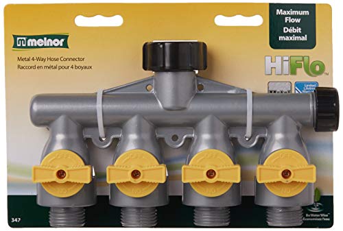 Melnor 347-6 Hiflo 4-Way Hose Valve-2.3"-Silver, Black, Yellow #TOP1