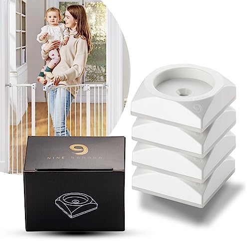 NINE BANANA 1st Nonslip Sturdy & Stylish Matte White Square Baby Gate Wall Protector (4 Pack x 1Set) - Safety Wall Pads for Child Dogs Pet Gates, Doorways, Stairs, Baby Gates with Door