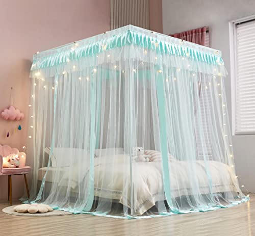 Mengersi 4 Corners Post Canopy Bed Curtains For Girls,Bed Canopy Royal Luxurious Cozy Drape Netting - Cute Princess Bedroom Decoration Accessories (Twin, Sky Blue) #TOP7