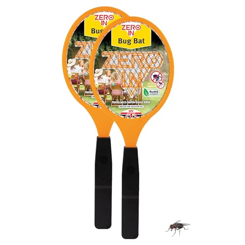 Zero In Bug Bat Electric Fly Swatter - Fly Zapper Racket for Indoor and Outdoor Use - Portable Electric Bug Zapper for Killing Flying Insects - Battery Operated, Twin-Pack (2 Pack)
