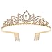 Princess Crystal Tiara Crown with Comb Women Girls Cosplay Party Queen Bridal Wedding Hair Jewelry Headband 5.5'' Gold
