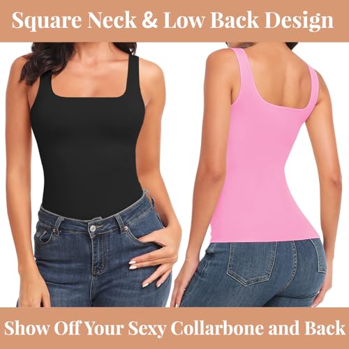 Image of EUYZOU Women's Tummy Control Shapewear Tank Tops Seamless Square Neck Compression Tops Slimming Body Shaper Camisole