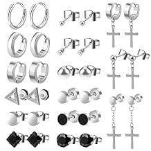 ONESING 30 Pcs Earrings for Men Black Stud Earrings Mens Earrings Stainless Steel Earrings for Men Women Jewelry Piercing Men Earrings Set