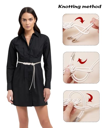 Women Knot Thin Belts Skinny PU Leather Belts Boho Waist Belt for Dresses3