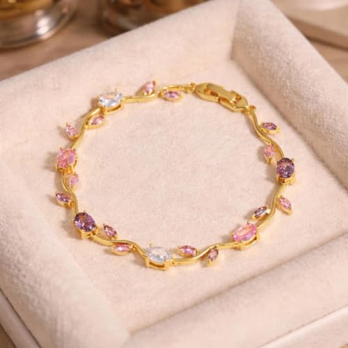 Image of Anti Tarnish 18K Gold Plated Floral Tulip Bracelet for Women & Girls | Elegant Daily Wear Jewelry | | Gift for Her