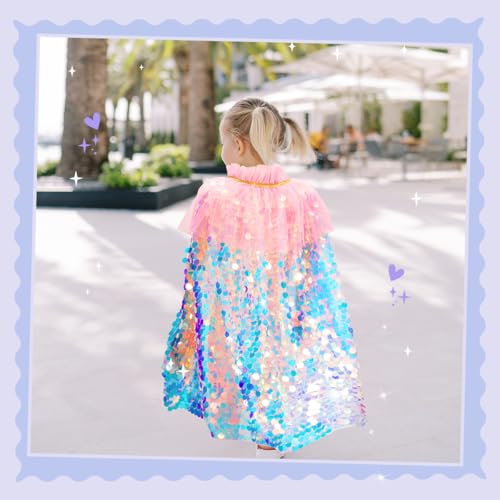 Meland Princess Dress Up for Girls 3-8, 11Pcs Mermaid Cape with Crown, Dress Up Clothes Birthday Gift Toys for Girls Toddlers3
