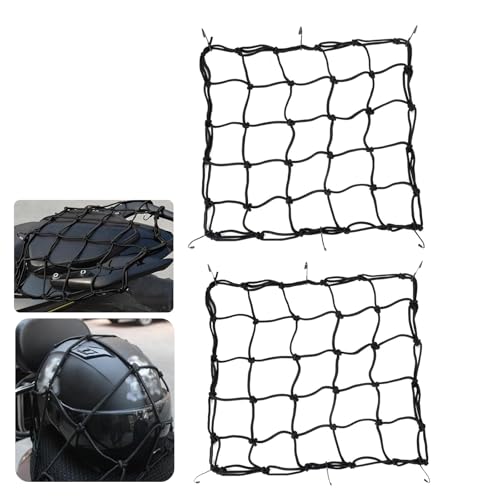 Hugwits 2 PCS 15" x 15" Cargo Nets, Rubber Heavy Duty Bungee Nets, Stretches to 30" x 30" with Thicken Hooks, Universal for Most Motorcycle, Bike, ATV, Luggage (Black)