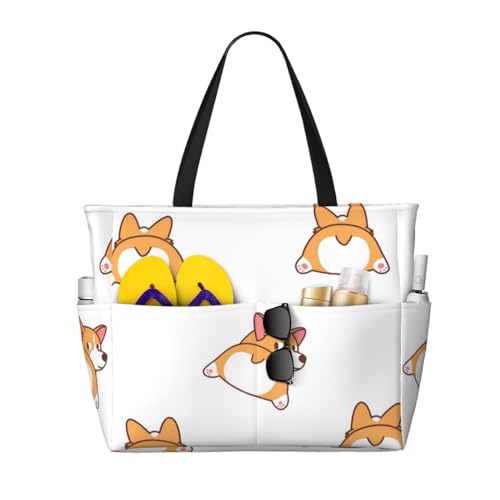 Sac à bandoulière corgi mignon grand sac de plage imprimé pour exprimer votre style