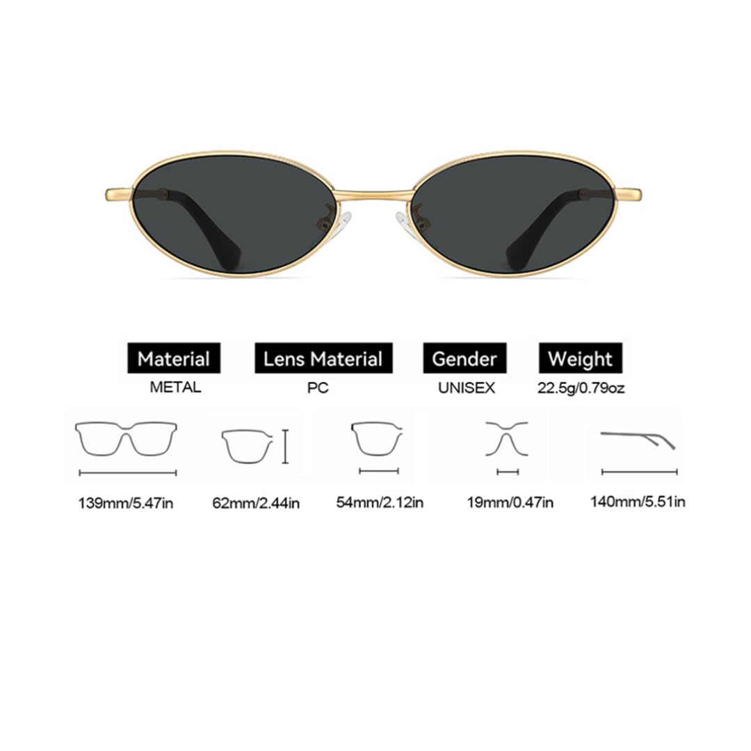 Gafas de sol ovaladas de metal estilo retro con lentes degradadas UV400, estilo punk.