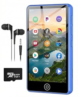 Lecteur MP3 Spotify avec Bluetooth et Wi-FI, AGXOV Baladeur MP3 Bluetooth avec écran Tactile de 4,02 Pouces, 80Go Lecteur MP4 Compatible avec Radio FM, Amazon Music, Deezer, Pandora, Play Store, Bleu