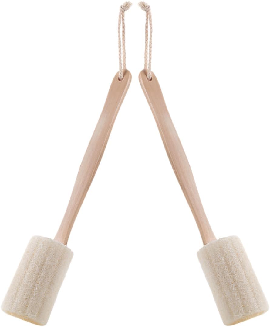 Long Handle Bath Brush with Wooden Handle 2pcs Loofah Exfoliating Shower Scrubber Back Scrub Brush for Body Cleaning and Moisturizing in Shower