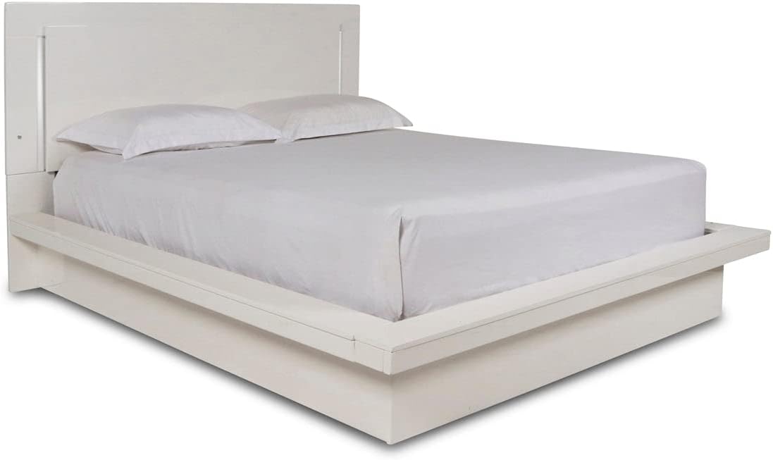 NCF Furniture Saturn Eastern King LED Light Bed in White Lacquer High Gloss Finish