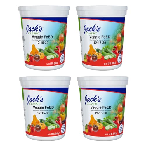 Jack's Classic 12-15-30 Veggie Feed Water-Soluble Fertilizer with Micronutrients for Plant Growth and Abundant Fruit Set in Blooming Vegetable Plants, 1.5lbs, 4 Pack