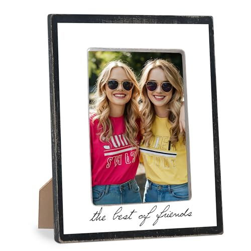 Yhtmbf The Best Of Friends Wooden Photo Frame For 4" x 6" Picture - Farmhouse Tabletop Picture Frame With Stand For Home Office Decoration - Friendship Gift For Friends,BFF - A06