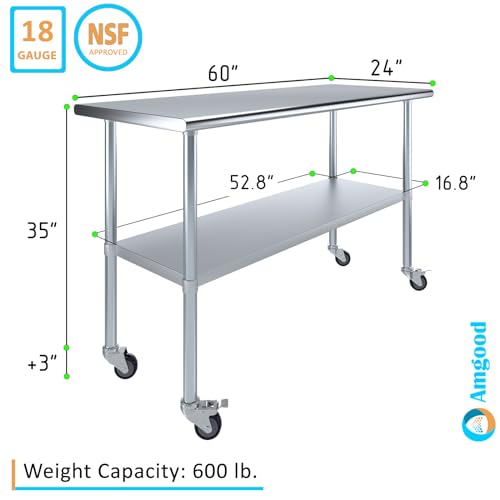Image of AmGood 60 inch Long x 24 inch Deep Stainless Steel Table with Casters